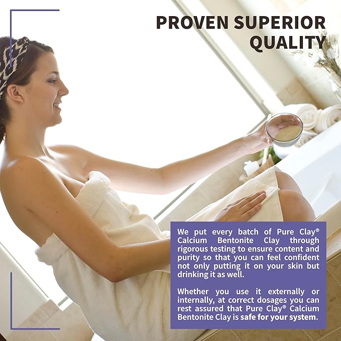 Calcium Bentonite Clay Powder, 100% Natural Food Grade Organic, Bath and Body Mud Detox, Skin Soothing, Deep Pore Cleansing - 32 oz