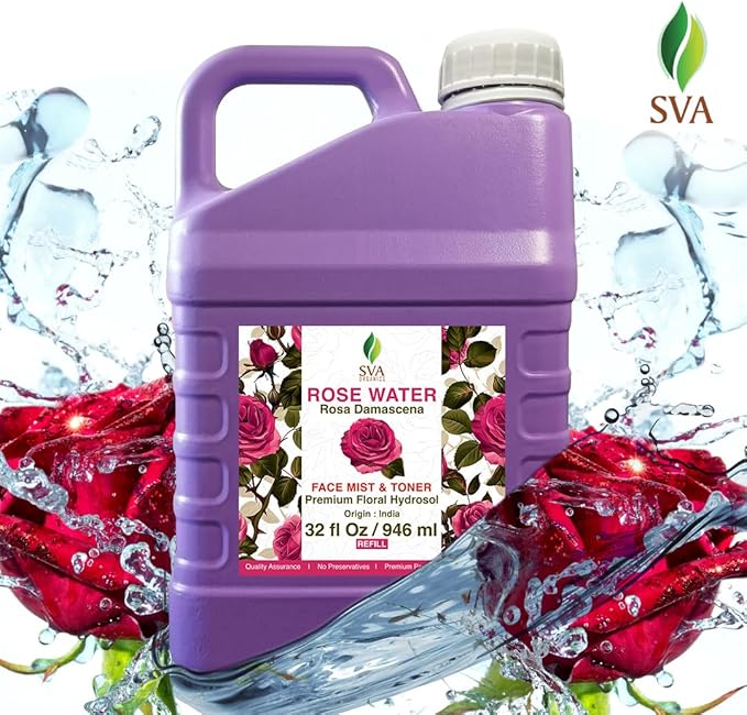 SVA Rose Water - 32 Fl oz - Refreshing Rose Water Spray for Skin Care, Skin Hydration, Bath, Soaps, Haircare & Aromatherapy