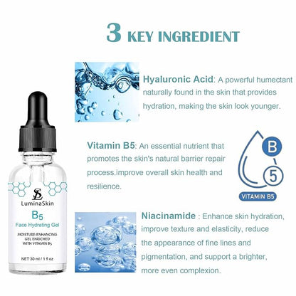 Hydrating Vitamin B5 Gel Skin Moisture-Enhancing Gel, Hyalu B5 Pure Hyaluronic Acid Serum for Face, with Vitamin B5, Anti-Aging Serum for Fine Lines and Wrinkles 30 ml