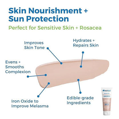 Tinted Mineral Sunscreen for Face SPF 31 by Waxhead – Non-Nano Zinc Oxide BB Cream Moisturizer, Unscented, Non-Comedogenic Facial Sunscreen + Primer for Daily Wear (Light Tint 4oz)