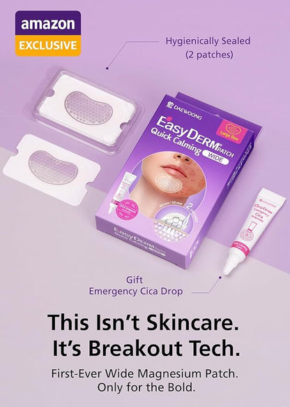 EasyDerm Quick Calming Magnesium Patches WIDE – 2 Packs / 4 XL Patches Total, Extra-Large Hydrocolloid Patch for Severe Acne, Soothing & Waterproof, Amazon Exclusive