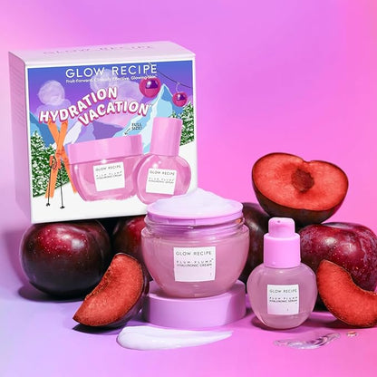 Glow Recipe Hydration Vacation Skincare Set - Plum Plump Hyaluronic Acid Moisturizer + Face Serum - Made with Antioxidant Plum & Vitamin B5 to Repair Skin Barrier and Improve Hydration (2 Count)