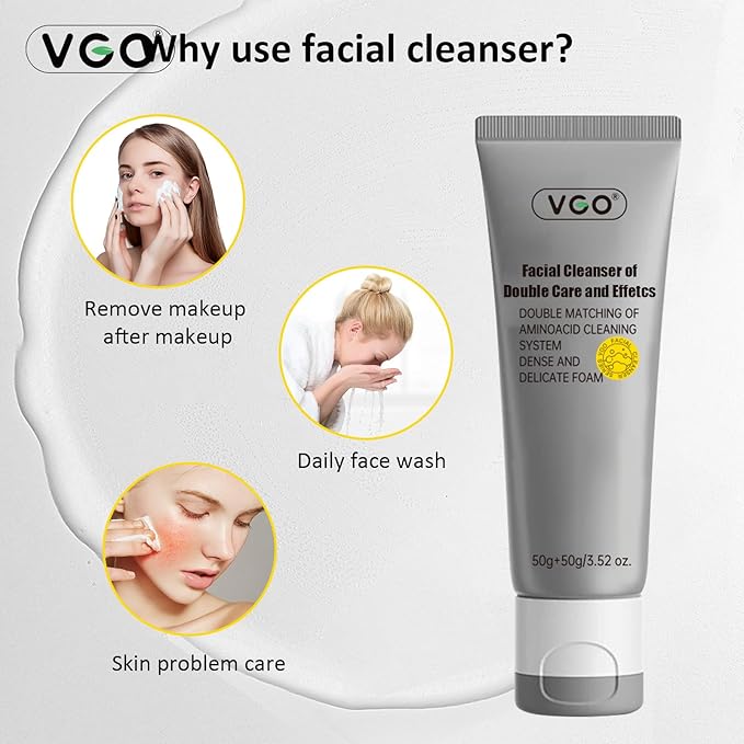 VGO Facial Cleanser, Daily Face Wash of Double Care and Effects, Cleansing Mud Mask & Amino Acid Cleansing All in One Gentle Face Cleanser, 3.52 Oz