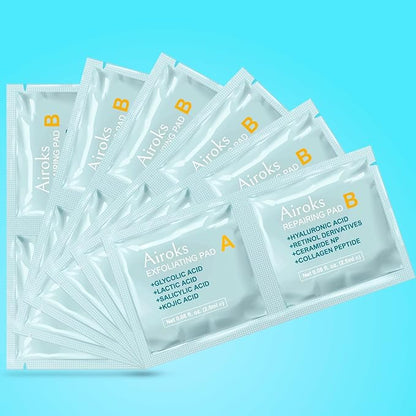 A+B Exfoliating & Repair Face Pads 30 Tx - 2-Step Acid Peel Serum Treatment with Glycolic, Salicylic, Kojic Acid & Retinol Hyaluronic Peptides for Smooth Skin, Pore Minimizer, Hyperpigmentation