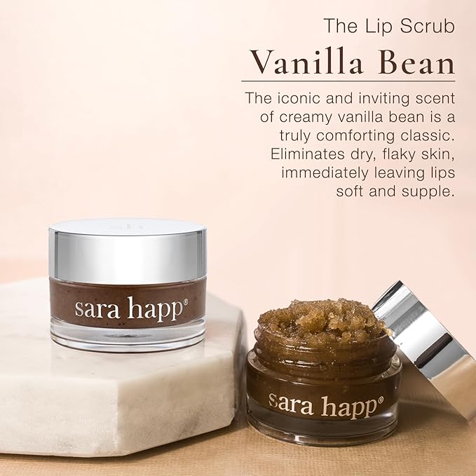 Sara Happ Passion Fruit + Vanilla Bean Sugar Lip Scrub Duo - Exfoliating Lip Treatments, Moisturizers for Dry and Flaky Lips, Vegan (Set of two 0.5-ounce Jars)
