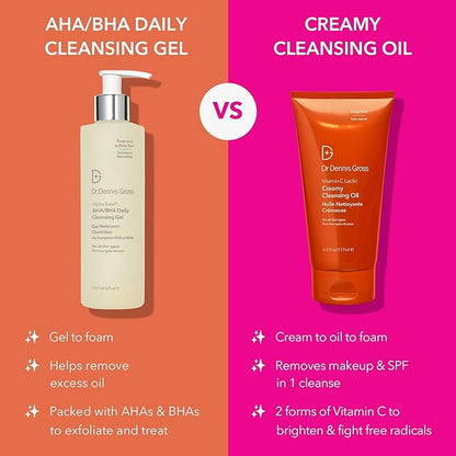 Dr Dennis Gross Vitamin C Lactic Creamy Cleansing Oil, Removes Makeup & SPF, 6 Fl Oz