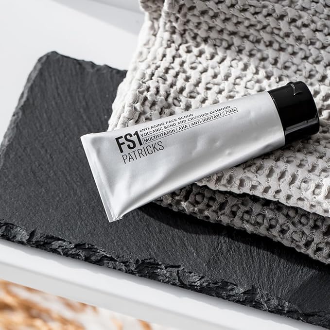 PATRICKS FS1 | Exfoliating Facial Scrub | Skin Care for Men | Anti-Aging Face Exfoliator | Helps to Reduce Ingrown Hair & Dead Skin | Travel Friendly | Made w/Diamond & Volcanic Sand Particles | 75g