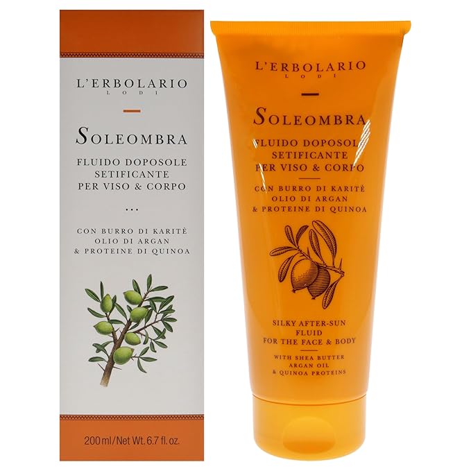 L'Erbolario Soleombra Silky After-Sun Fluid - After Sun Lotion with Aloe Vera Gel for Deep Hydration - Summer Essentials with Shea Butter - 6.7 oz