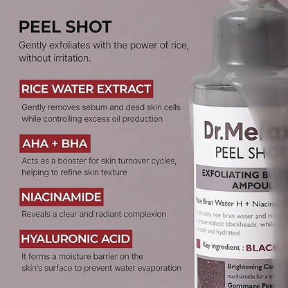 Dr.Melaxin Peel Shot Glow Black Rice Peeling Ampoule 80ml Daily Soft Exfoliating Face and Body Scrub Dead Skin Cells Remover for All Skin Types korean skin care