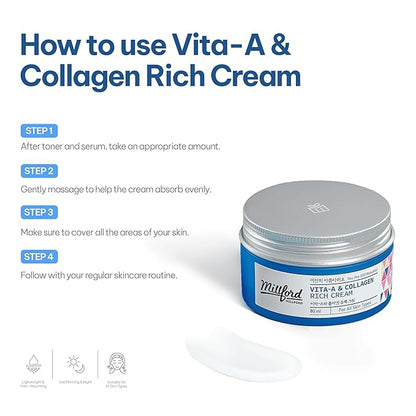 Vita A & Collagen Rich Cream 80ml/2.7 Oz, Fish/Marine Collagen, Face Cream, Anti Aging, Facial Moisturizer, Wrinkes, Fine Lines, Retinyl Palmitate, Korean Skincare