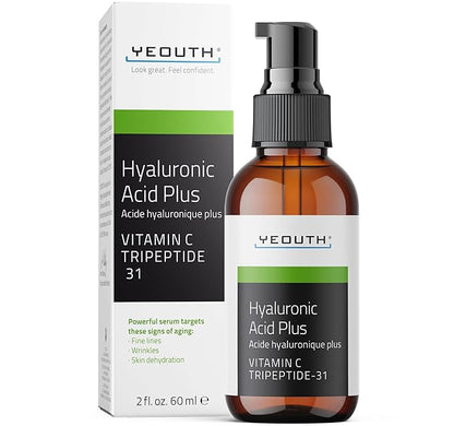 YEOUTH Hyaluronic Acid Serum for Face with Vitamin C, Hydrating Face Serum or Women & Men, Minimize the Look of Wrinkles, Patchy & Dull Skin 2oz