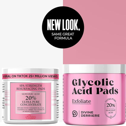 Glycolic Acid Pads with Vitamin C - Toner Pads for Face Cleansing With Tea Tree Oil - Exfoliating Pads with 20% AHA & Vitamins E, B3, B5 - Facial Peel Resurfacing Pads, Glycolic Acid Peel (50)