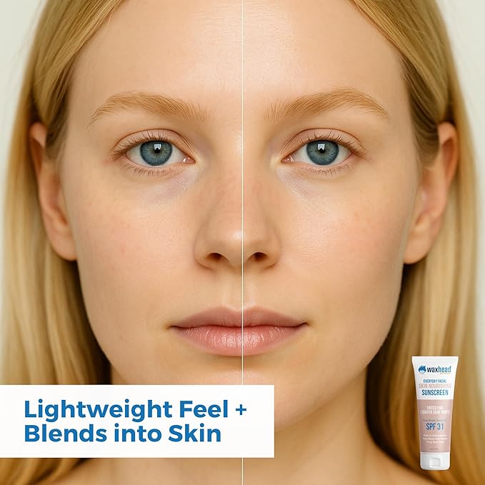 Tinted Mineral Sunscreen for Face SPF 31 by Waxhead – Non-Nano Zinc Oxide BB Cream Moisturizer, Unscented, Non-Comedogenic Facial Sunscreen + Primer for Daily Wear (Light Tint 4oz)