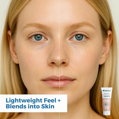 Tinted Mineral Sunscreen for Face SPF 31 by Waxhead – Non-Nano Zinc Oxide BB Cream Moisturizer, Unscented, Non-Comedogenic Facial Sunscreen + Primer for Daily Wear (Light Tint 4oz)