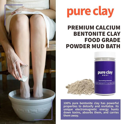 Calcium Bentonite Clay Powder, 100% Natural Food Grade Organic, Bath and Body Mud Detox, Skin Soothing, Deep Pore Cleansing - 32 oz