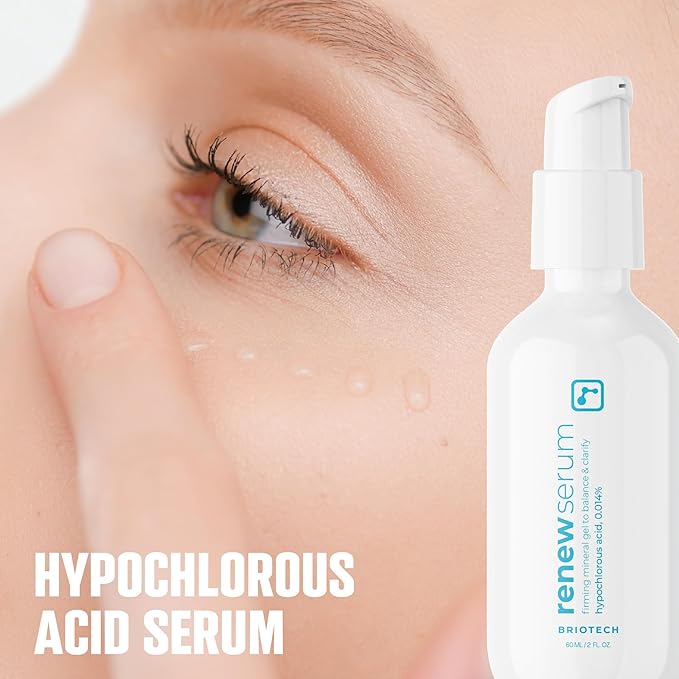 BRIOTECH Renew Serum, Hypochlorous Acid Mineral Gel, Soften Fine Line Appearance, Smooth Skin for Face, Neck, Chest, Spot Corrector, Soothe Redness, Vegan, 2 fl oz (2 Pack)