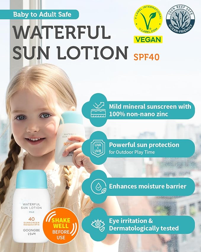 GOONGBE Sun Lotion SPF 40 & Moisture Sun Cushion SPF 50-100% Zinc Oxide Mineral Sunscreen - Vegan Reef-Safe for Babies Kids Adults - Korean Skincare, 2.82oz & Cushion 0.81oz