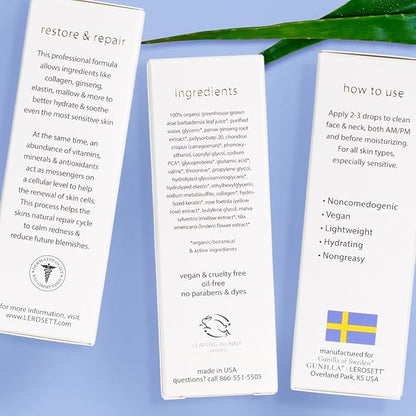 LEROSETT Serum for Acne Scarring Healing, Pimples, Redness, Breakouts, Blemishes, Hydrate & Soothes Irritated Skin, Natural Serum. Spa-Grade, Plant Based, Concentrated - 1 oz