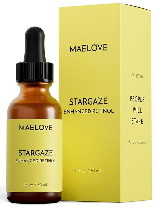 MAELOVE Stargaze Enhanced Retinol Serum, Time-Released 0.25% Retinol for Radiant Skin, Hydrating with Hyaluronic Acid, Niacinamide, Soothing Botanicals, Ideal for Sensitive Skin, USA Made