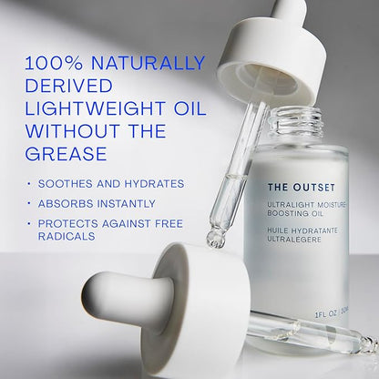 The Outset Ultralight Moisture Boosting Face Oil - Fragrance Free with Squalane - Non-clogging, Fast-Absorbing - Clean, Vegan, Gluten Free - All Skin Types, Sensitive Skin - 1 fl oz
