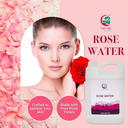 100% Pure Rose Water 1 Gallon (128 fl oz) | for Face & Hair | Alcohol Free & Artificial Coloring Free | by Yogi's Gift®