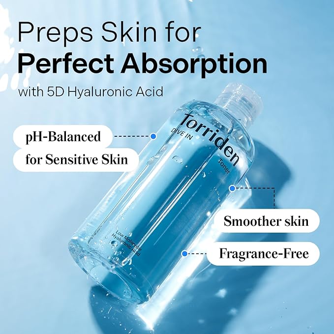 Torriden Dive in Toner 300ml (10.14 fl. oz.) | pH Balancing Facial Toning Water for Dry Skin | Hyaluronic Acid, Panthenol, Allantoin