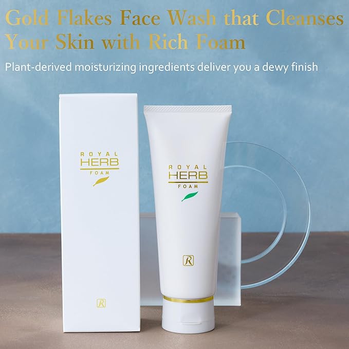 ROYAL HERB FOAM Facial Foaming Cleanser Moisturizing with Aloe Vera Leaf Extract, Ginseng Extract and Gold, 4.23 OZ / 120g