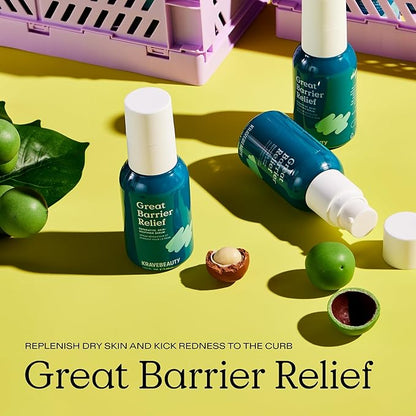 KraveBeauty Great Barrier Relief, Soothing Skin Barrier Repair Serum, Contains Tamanu Oil to Soothe and Calm Redness, For All Skin Types, Vegan & Cruelty Free, 1.52 fl oz
