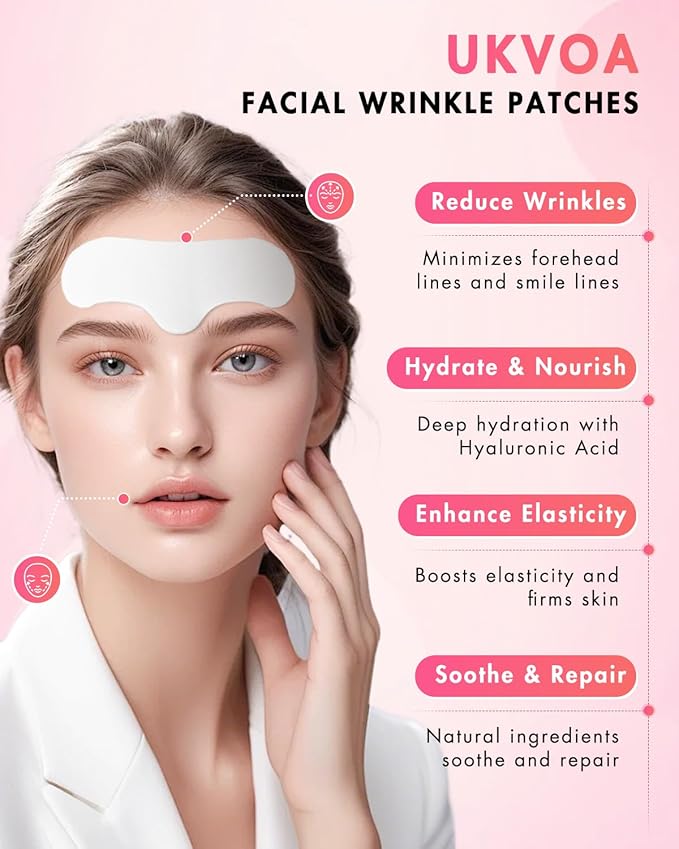 Forehead Wrinkle Patches & Smile Line Patches, Overnight Facial Wrinkle Treatment with Hyaluronic Acid, Aloe, Collagen & Vitamin E to Lift Smile Lines for Women 36pcs with Vitamin C Serum