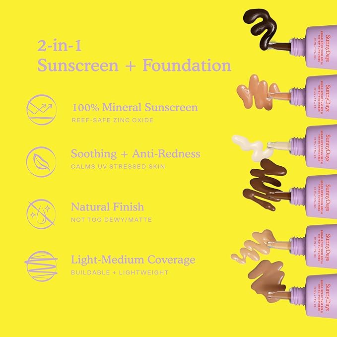 Tower 28 Beauty SunnyDays SPF 30 Tinted Mineral Sunscreen - For Sensitive Skin - 2-in-1 Facial Broad Spectrum UVA/UVB Protection + Foundation - Shade 15 MELROSE - Light with Warm Undertones, 1 Fl Oz