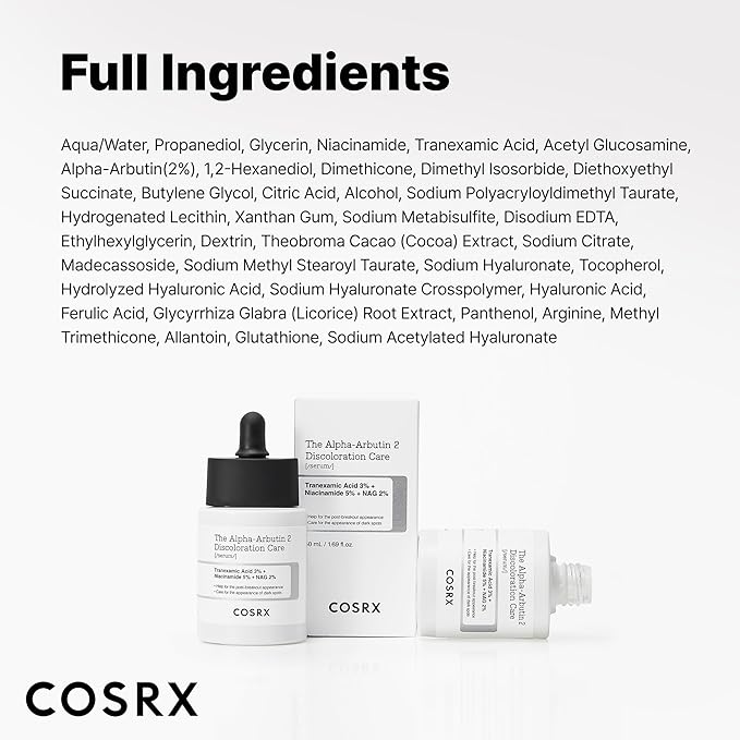 COSRX 2% Alpha Arbutin Discoloration Care Face Serum with Niacinamide, Glutathione & Tranexamic Acid, 1.7 fl oz – Serum for Face, Korean Skin Care