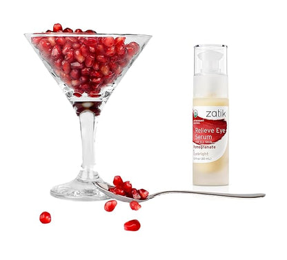 Zatik Naturals - Relieve Eye Serum with Pomegranate and Eyebright Antioxidant, USDA Certified Organic, Rekindle and Elevate Youthfulness Around Thin Areas of the Eyes, 1.0 fl oz, 30ml