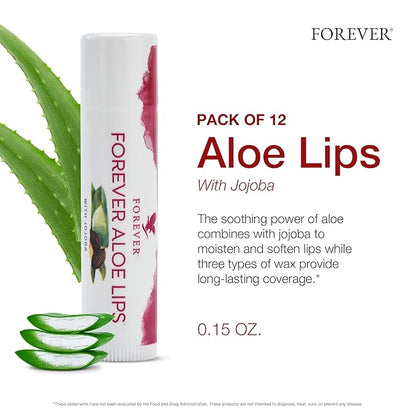 Forever Living - Aloe Lips - Moisturizing Lip Balm with Aloe, Jojoba, and Beeswax, Vegan, Ultimate Lip Care, Pack of 12