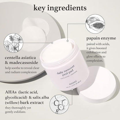 NOONI Facial Toner Pads - Glycolic Acid Exfoliating Pads 80 EA | AHA(Glycolic Acid, Lactic Acid), Pore Pad, Glass Skin, Reduces Fine lines with Panthenol & Hydrating Serum, Korean Skin Care, Kbeauty