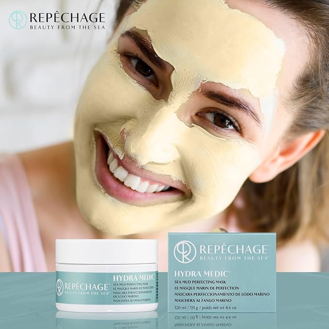 Repechage Sea Mud Mask for Women and Men, 4 fl. oz., Deep Exfoliating Pore Cleanser for Dry, Oily, Blemish Prone Face and Skin, Enhance Brighten, Tone, and Clarity, Acne Facial Treatment