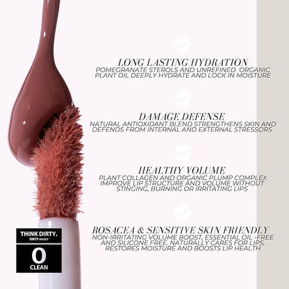 FITGLOW Beauty Lip Colour Serum | Hydrating Lip Gloss | Plumping Anti-Aging Lip Treatment | Natural Shine with Pomegranate Sterols & Collagen | Buildable Color for Dry Chapped Lips | Nudie - 10g