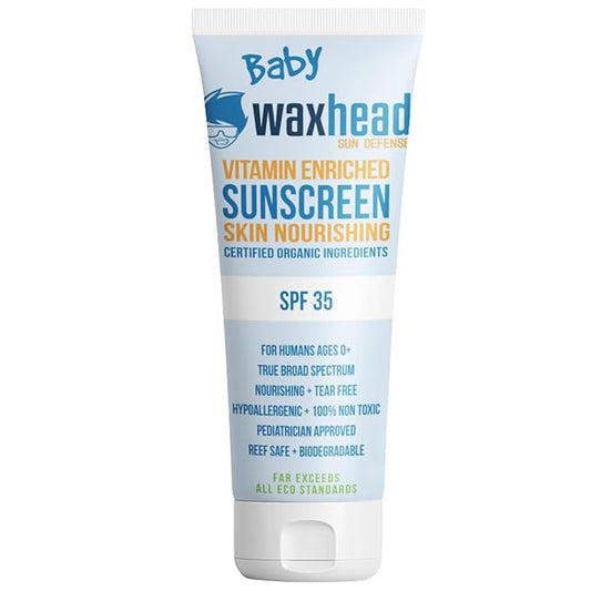 Waxhead Baby Sunscreen SPF 35 – Non-nano Zinc Oxide Mineral Lotion for 6-12 months Babies + 12-24 Toddlers | Natural Tear‑Free + Organic Hypoallergenic, Pediatrician‑Recommended Sunblock (4 oz)