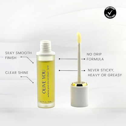 Olive You Lip Oil - Clean Beauty, Non-Sticky, Glossy, Hydrating & Plumping Lip Treatment with Greek Extra Virgin Olive Oil & Squalane - Vegan, Cruelty & Paraben-Free, Luxury Gift