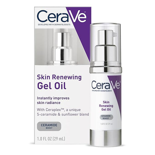 CeraVe Skin Renewing Gel Oil, Daily Hydrating Serum For Face With CeraPlex & Hyaluronic Acid, Gel Moisturizer For Face Hydrates & Smooths Skin, Non-Greasy, Fragrance Free & Non-Comedogenic, 1 Ounce
