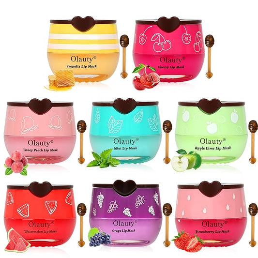 8 PCS Bee Lip Balm Honey Pot,Honey Lip Balm Lip Mask,Propolis Moisturizing Lip Sleeping Mask Reduces Lip Lines,Hydrating Prevention Dry and Cracked Lip Scrubs Exfoliator
