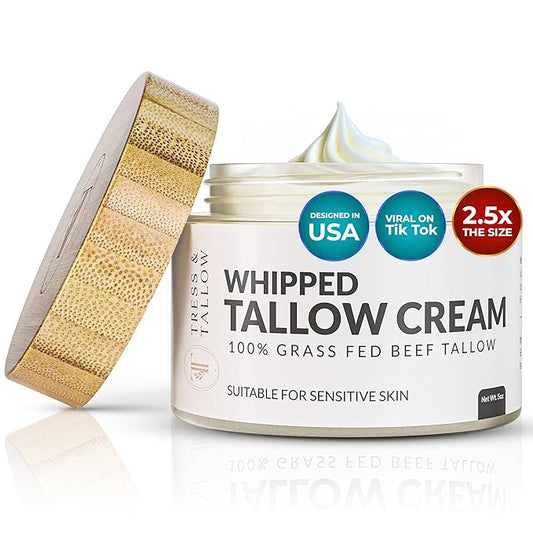 100% Organic Grass Fed Beef Tallow for Skin | Whipped Beef Tallow For Face | Tallow Moisturizer| Premium Beef Tallow for Women With Aloe Vera & Raw Honey & Beeswax- 5 FL.Oz