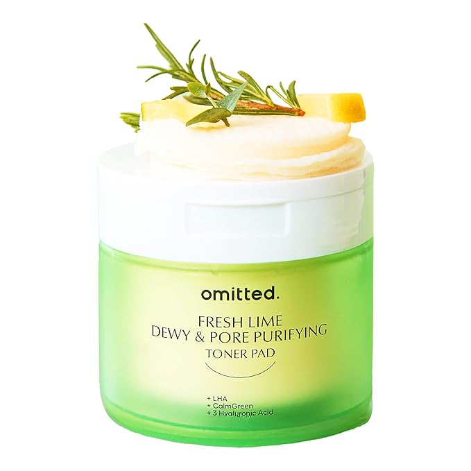 Omitted Fresh Lime Dewy & Pore Purifying Toner Pad - Pore Minimizer & Dead Skin Cells Exfoliator with LHA, Deep Hydration with Triple Hyaluronic Acid, Korean Skin Care, 70 pads, 5.41 fl. oz. (160ml)