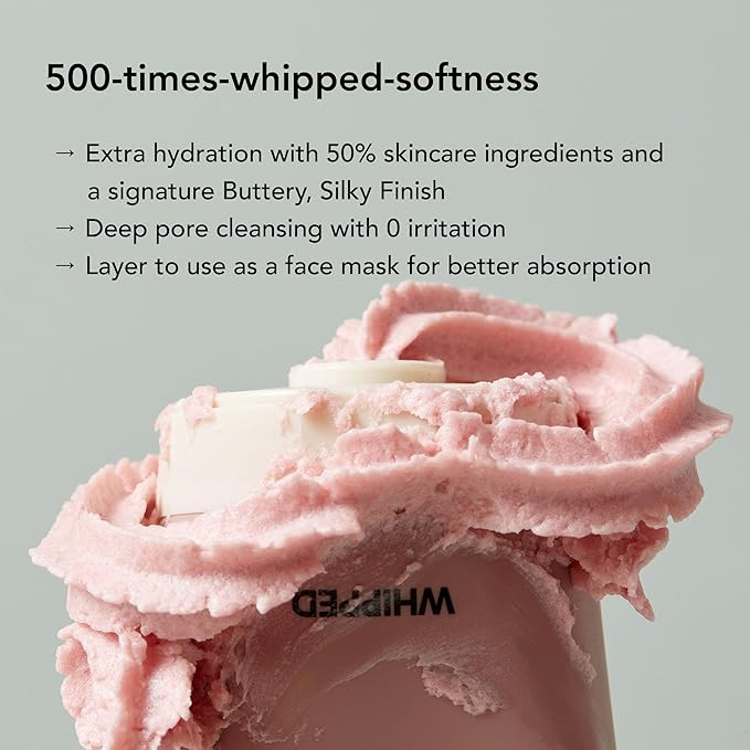 Whipped Korean Skincare Face Wash, Hydrating Vegan Facial Cleanser for Dry Skin with Niacinamide, Hyaluronic Acid, Ceramide, Strawberry & Vanilla, Cleanser for Sensitive Skin