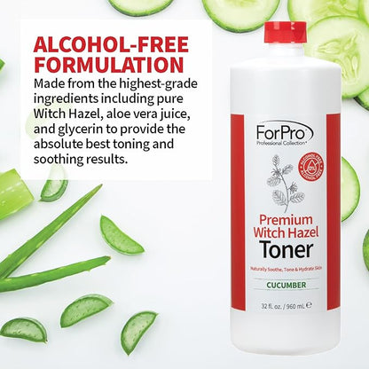 ForPro Premium Witch Hazel Toner, Alcohol-Free, Naturally Soothe, Tone & Hydrate Skin, Vegan, Cucumber Scent, 32 Fl Oz (Pack of 4)