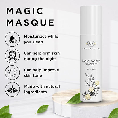 Skin Nation Magic Masque, Hydrating Night Mask with Hyaluronic Acid & Botanicals, Plant-Based Overnight Mask for Dry Skin, Smooth Texture & Radiant Glow, 1.69 fl oz