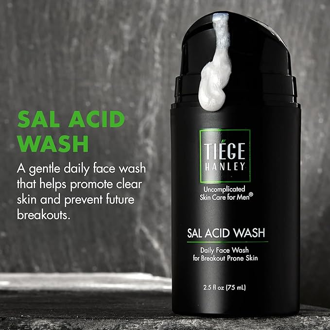 Tiege Hanley Salicylic Acid Cleanser for Men - Gentle & Deep Cleansing Face Wash for Clear Skin - Prevent Breakouts & Helps Control Oil Production, Minimizing Blackheads & Reduce Pore Size
