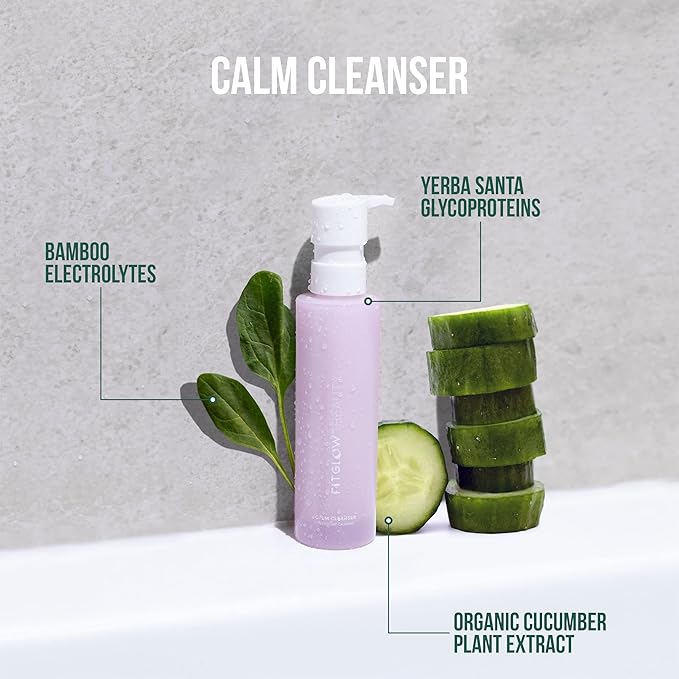 Fitglow Beauty Calm Cleanser | Gentle Milky Face Cleanser for Sensitive Skin | Hydrating & Balancing Facial Wash with Ceramides & Cucumber | Makeup Remover | Plant-Based, Fragrance-Free | 120ml