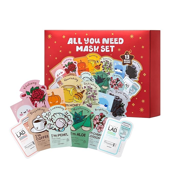 TONYMOLY All You Need Mask Set – 13-Piece Face Mask Set with 10 Hydrating Sheet Masks & 3 Eye Masks for All Skin Types, Skincare Variety Pack, Paraben-Free, Travel Size