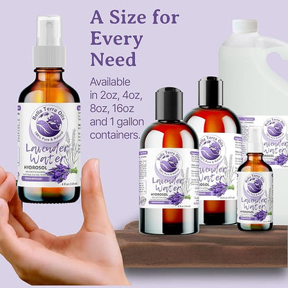 Bella Terra Oils Premium Lavender Water Hydrosol – 1gallon, Steam Distilled, Refreshing Skin Tonic, Soothing Aroma, Hydrating for Skin