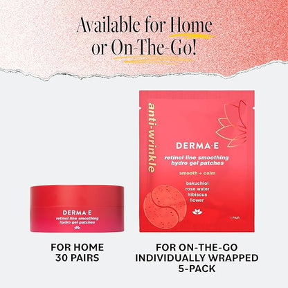 Derma E Retinol + Bakuchiol Under Eye Patches (30 Pairs) Non-Irritating, Line Smoothing Hydro Gel Eye Patches with Rose Water & Real Hibiscus Petals, Helps Reduce Fine Lines, Crow's Feet, 60ct